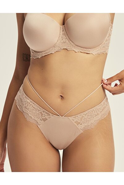 ESOTIQ Chiloți pentru femei, model brazilian, dantelă florală, cu șnur decorativ în talie | Notty