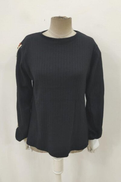 Mossta Μπλούζα κατάδυσης με λεπτομέρεια πλεκτού με λαιμόκοψη και λεπτομέρεια σεντόνι - Μαύρο