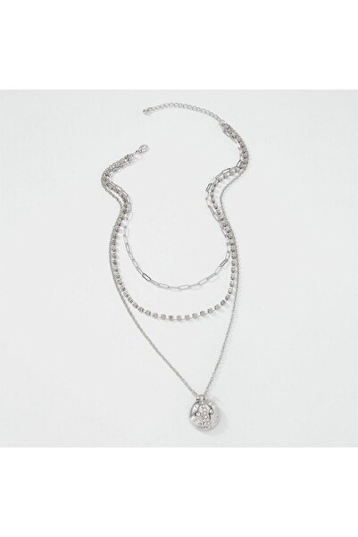 Pursehuit Κολιέ 3 στρώσεων, Ασημί Χρώμα, με πέτρες, Lucky C2