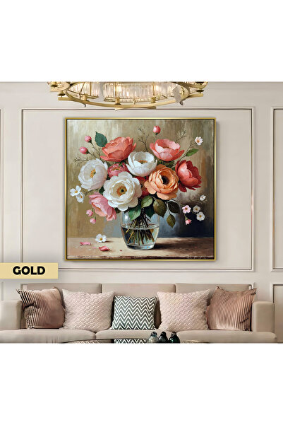 Harikabirev HARİKABİREV|METAL ÇERÇEVELİ KANVAS TABLO ELEGANT ÇİÇEKLİ |CKKARE