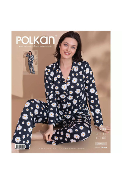 POLKAN Women's Front Button Long Sleeve Pajama Set – Soft Fabric, Stylish and Comfortable