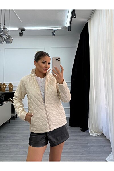 Daves Kısa Kapitone Mevsimlik Ceket Mont Bej