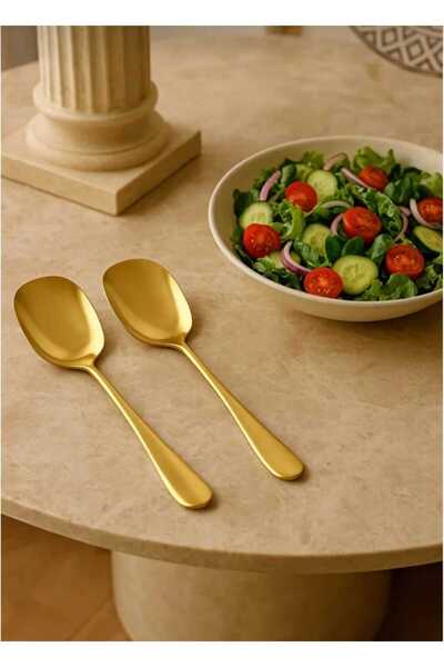 elfnur 2 Pcs 21 cm Golt Stainless Steel Luxury Serving Salad Spoon Spatula |   Steel Food Serving Spoon