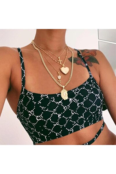 Pursehuit Κολιέ 4 στρώσεων, χρυσό, με σταυρό και καρδιά, Dotty C12