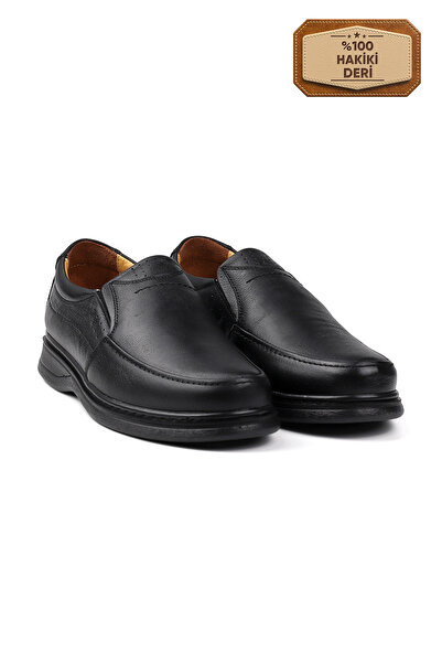 KAJILA Men's Black Genuine Leather Shoes, Orthopedic Sole Loafer Shoes, Seasonal Winter Casual Shoes