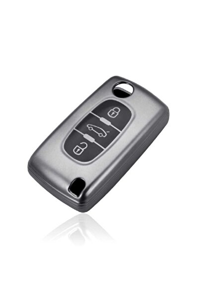 AYCANSTORE Peugeot,Citroen Key Remote Case Cover 3 Buttons (Metallic Anthraci...
