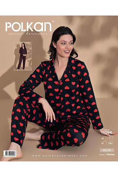 POLKAN Women's Front Button Long Sleeve Pajama Set – Soft Fabric, Stylish and Comfortable