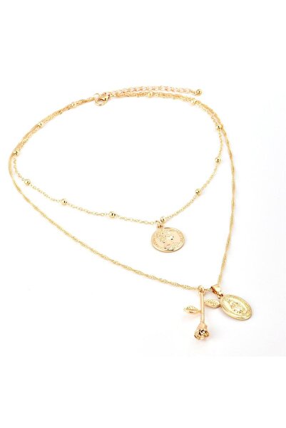 Pursehuit Colier cu 2 straturi, auriu, cu monedă, Dorine C9