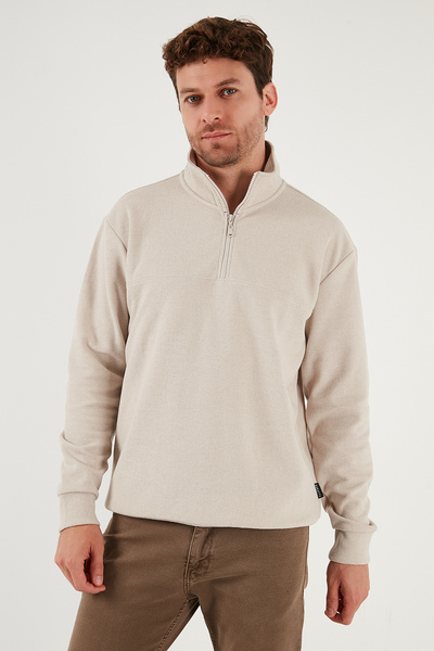Buratti Cotton Regular Fit Half Zipper Stand Collar Sweater Men's Sweater 456112
