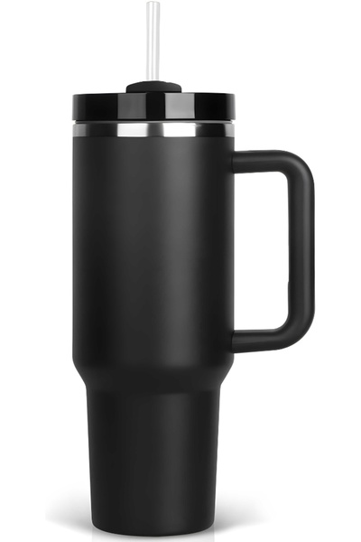 OEM Cană termos, 1200 ml, cu mâner, capac și pai, reutilizabilă, oțel inoxidabil, pentru băuturi calde și reci