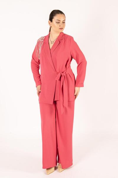 Bedrinxxl Kadın Büyük Beden Kruvaze Ceket Pantolon İkili Takım Çıkarılabilir ...