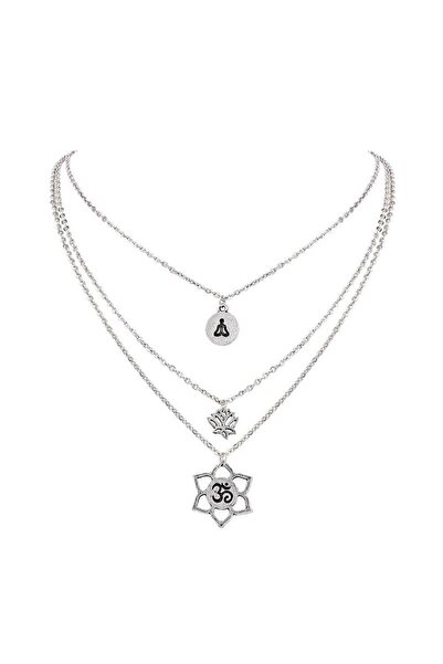 Pursehuit Colier cu 3 straturi, culoare argintie, cu flori, Lynda C11