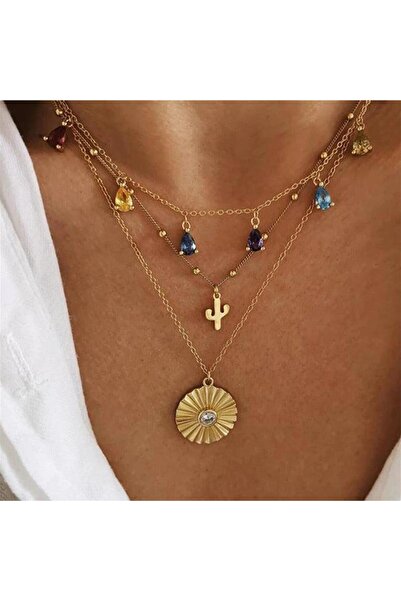 Pursehuit Κολιέ 3 στρώσεων, χρυσό, με πέτρες, Agnes C11