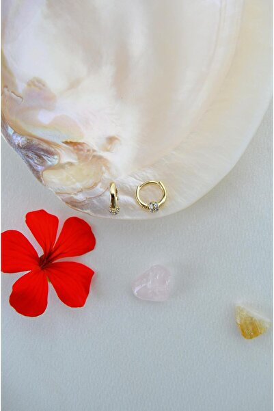 Sacce Scarves&Accessories 14K Altın Kaplama Zirkon Taşlı Mini Halka Küpe – 8 mm Hipoalerjenik