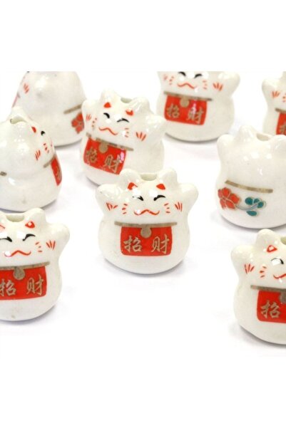 OEM 10 bucati margele portelan glazurat pictat pisica norocoasa feng shui 16m...