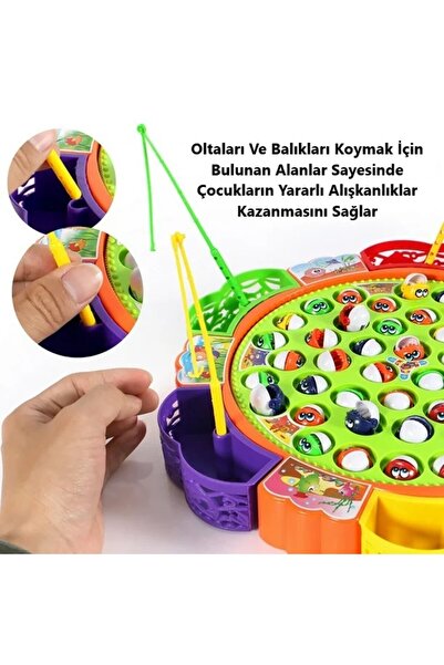 Brother Toys Dev Boy Pilli Müzikli Balık Tutma Yakalama Oyunu 45 Balık 5 Olta Hareketli 35 Cm.
