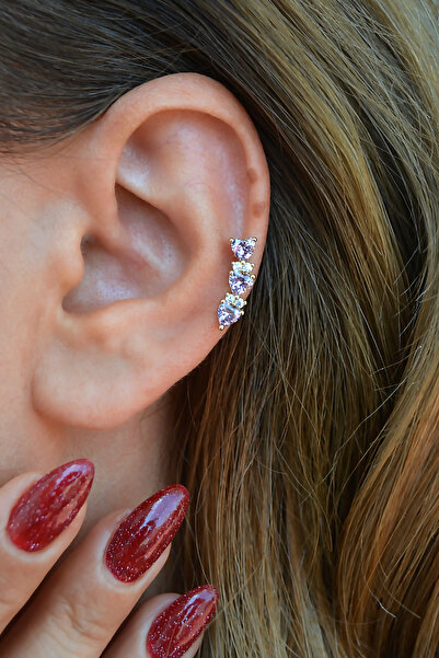 Sacce Scarves&Accessories Zircon Stone Rowed Heart Earrings Lob Helix Cartilage Compatible