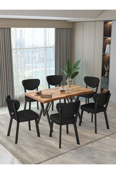 Hardalım Consept Mdf Kütük Masa 140x80 Elma Sandalye 6 Adet Babyface Kumaş Mu...