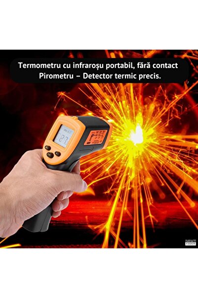 Impact Vision Digital Infrared Thermometer, Portable, Measurement -50°C to 420°C, Black/Orange, Impact Vision®