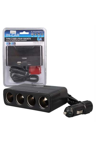 Genel Markalar 2014 12-24V Type-C + USB-A Girişli 120W 80cm Kablolu 4'lü Araç...