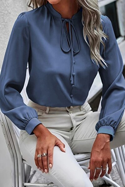 Mossta Блузка Sandy з деталями на ґудзиках - синя