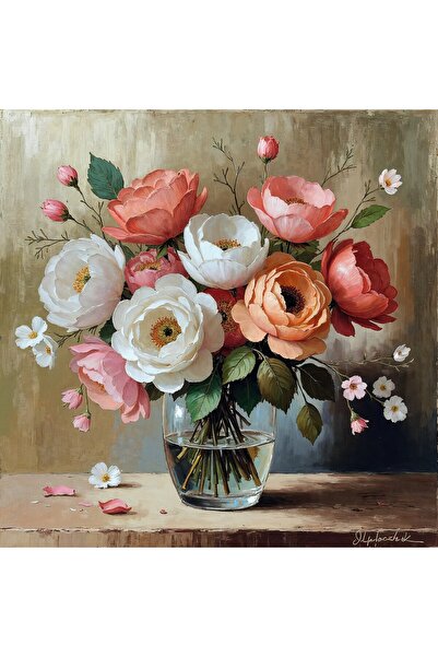 Harikabirev HARİKABİREV|METAL ÇERÇEVELİ KANVAS TABLO ELEGANT ÇİÇEKLİ |CKKARE