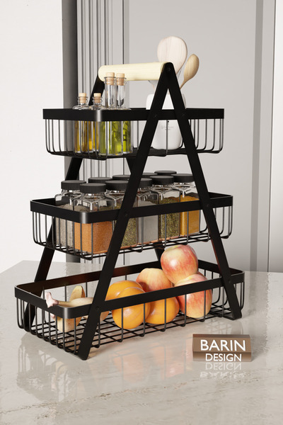 BARIN DESIGN 3 Katlı Metal Telli Mutfak Düzenleyici Raf – Çok Amaçlı Organizer
