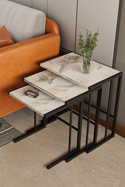 BARIN DESIGN C Zigon Sehpa – 3'lü Modern Metal Yan Sehpa, Laptop Masası ve Ko...