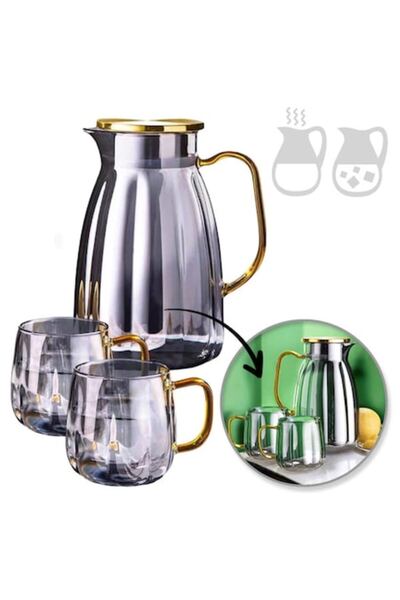 Manolex Set Carafa cu Maner si Capac 1600ml + 2 Pahare 350ml Sticla Borosilicat