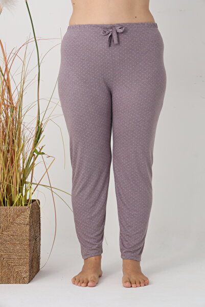 Serena Big Size Pantaloni de pijama damă gri cu puncte roz