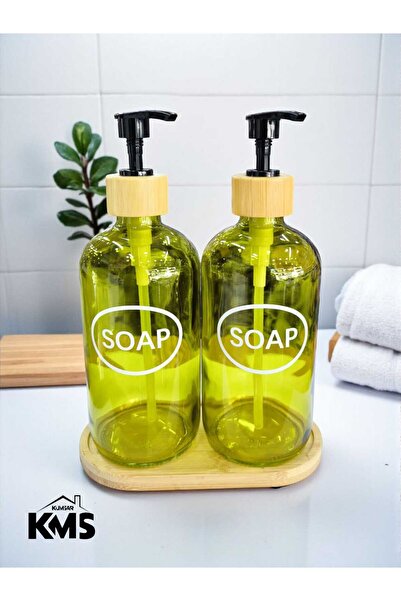 kmskumsar Dozator de săpun lichid din sticlă, 2 bucăți, cu suport din bambus,...