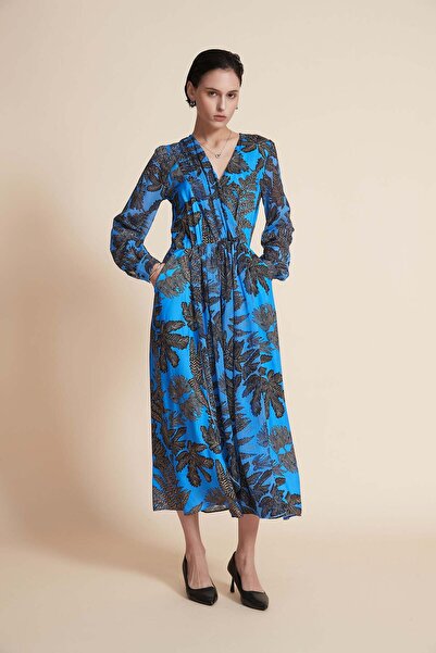 Yola فستان ميدي بأكمام طويلة ومكشكش مع طبعة زهور