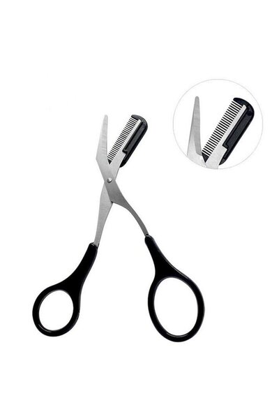OEM Foarfeca stilizare sprancene, Plastic/Inox, Argintiu/Negru