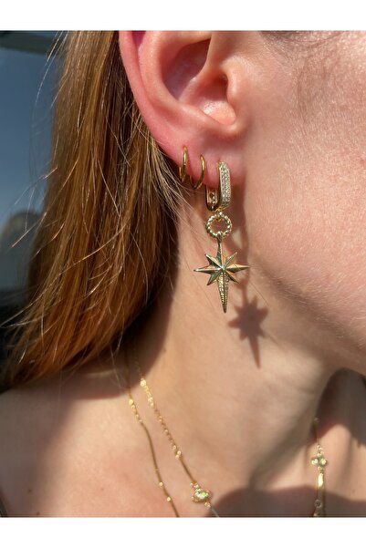 Hora Kuzey Yıldızı Premium Gold Çelik Küpe