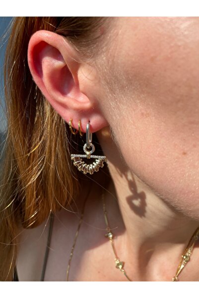 Hora Gold Silver Yelpaze Çelik Küpe