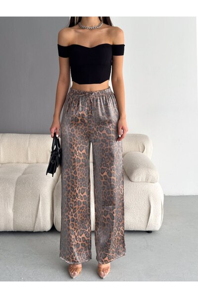 PUCKA FASHION Pucka Leopard Pattern Shiny Dpkuma High Waist Pants