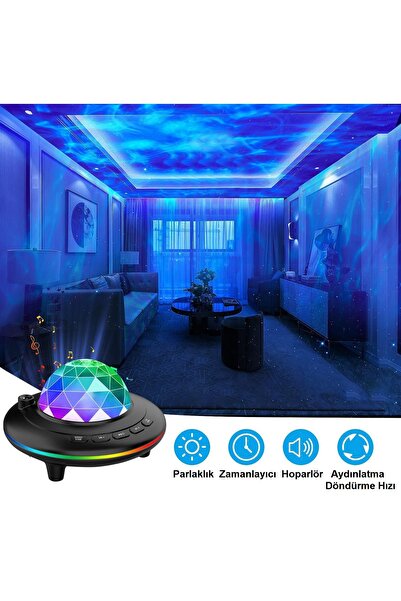 DailyTech Galaxy Bluetooth Hoparlörlü Gece Lambası Renkli Projeksiyon Müzik Senkron LED Işık Uzaktan Kumandalı