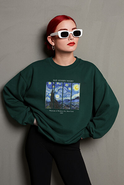 uyguntarz Unisex the Starry Night Printed Oversize Sweatshirt