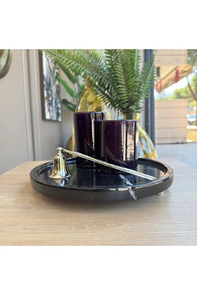 LİSPERA Siyah Mermer Gümüş Top Ayaklı Sunum Tabağı , Toros Siyahı Mermer Gümü...