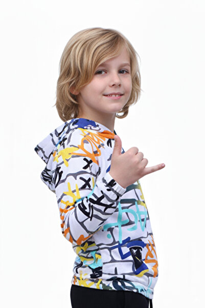 FYK KİDS SWEATSHIRT CU CAPĂTĂ CU MOTIVE PENTRU BĂIEȚI