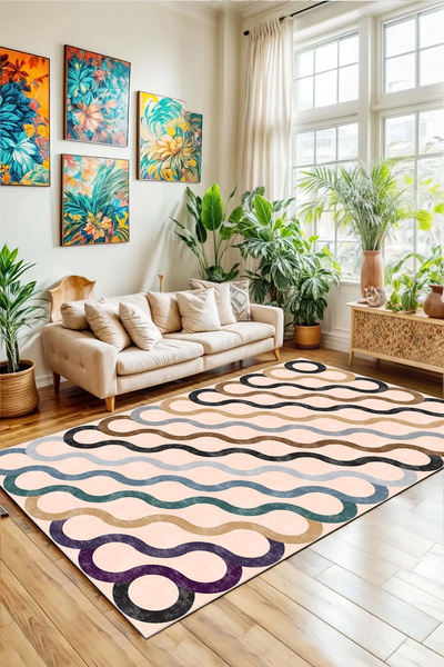df home Salon Halısı Mutfak halısı Yolluk Geometrik İskandinav Eskitme Dijita...