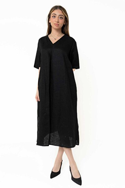Yola Long Solid Half-Sleeve Dress