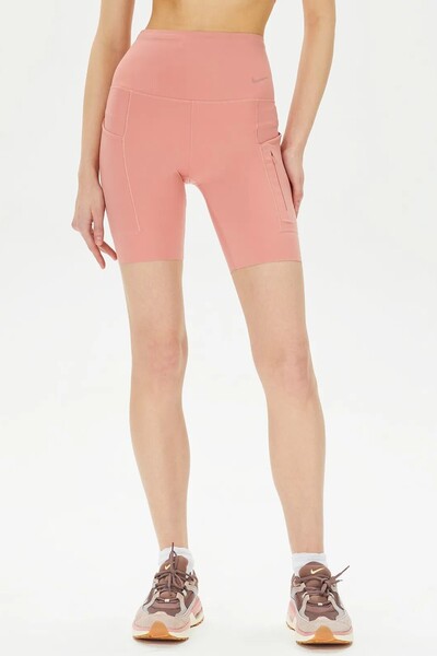 Nike Go Women's High Rise 8-Inch Biker Shorts with Pockets Women's Laser Cut High Waist 6-Pocket Leggings Shorts