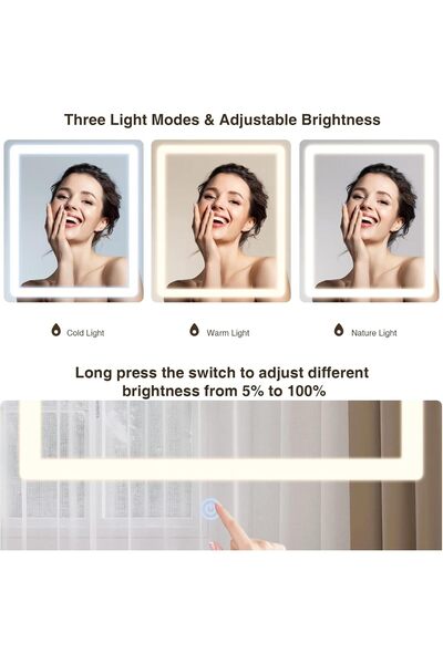 VariFurnx 100*40*135cm Dresser Stool Set LED Mirror Drawers Make Up Vanity Table 3 Levels Light Intensity USB