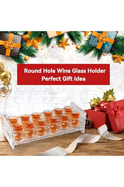 Slasa Acrylic Frame Glass Serving Tray from - 12-Drink Holder for Beverages, Soft Drinks, Tequila, a