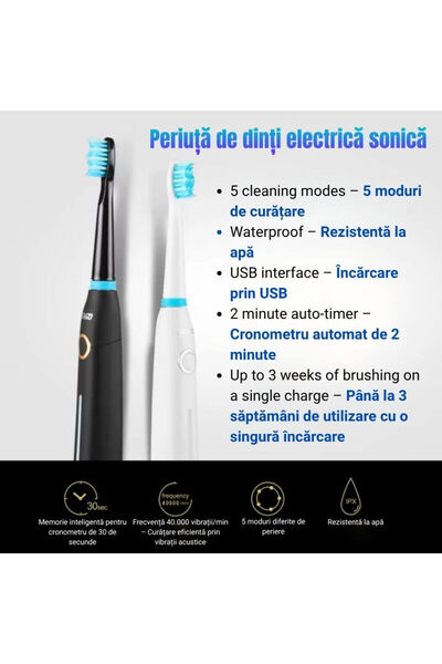 OEM Seago SG-958 sonic electric toothbrush, 5 modes, 6 heads, black