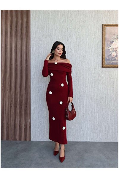 ESRAHELVACI Rochie din tricot cu flori deschise pe umăr