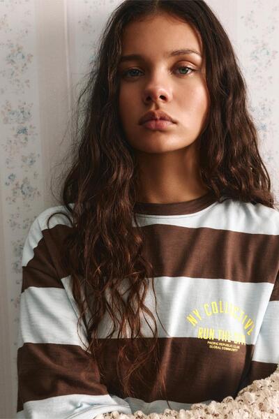Pull & Bear Striped 'NY' text T-shirt