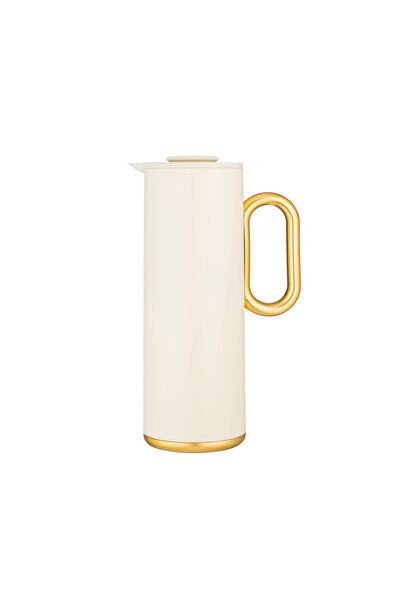 Dania Yarouz Thermos - High-quality plastic on the outside and glass on the inside, 1 liter capacity - Cream color