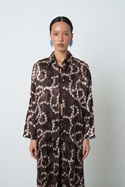 Orfeo Negro Women's Brown Patterned Long Tunic Hijab Shirt - Dress